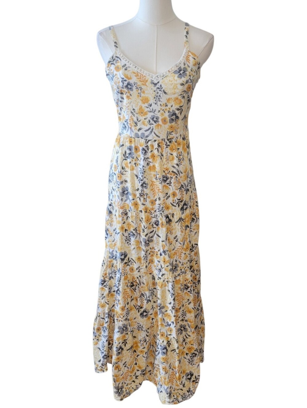 Joie Golden Yellow & Gray Floral Sundress Maxi Dress Size‎ 4